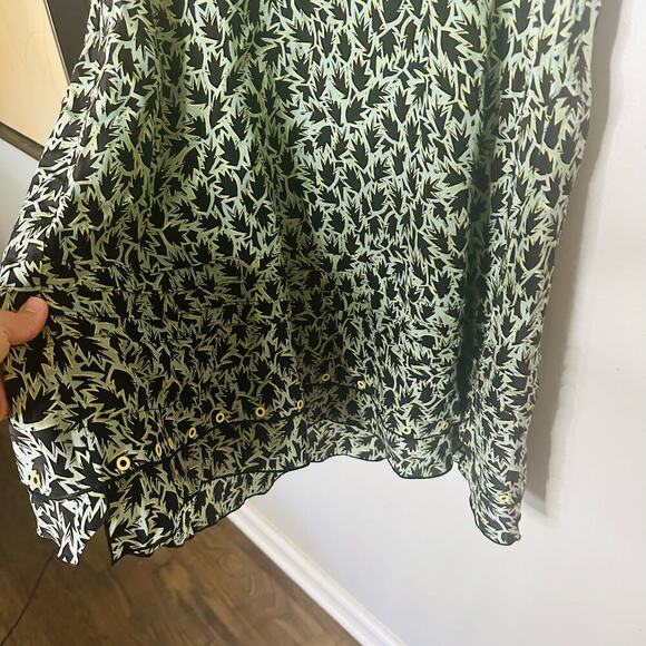 DEREK LAM 10 Crosby Green Black Leaf Printed V Neck Grommet Mini Dress Size 12 - Picture 14 of 14